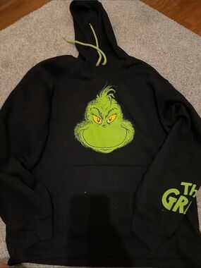 Black Hoodie Sweater with Green Grinch Graphic